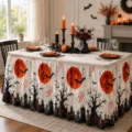 Φούστα τραπεζιού Halloween τρομακτικό κόκκινο φεγγάρι νυχτερίδα τραπεζομάντιλο πάρτι - HZQUN3-8