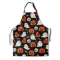 Halloween printed kitchen apron, cute ghost pumpkin pattern sleeveless home cooking bib. - 45*56cm (Short Plush) / Black Ghost Pumpkin (TQWQ07-42)