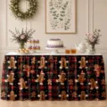 Waterproof Christmas table skirt with red plaid and gingerbread man for holiday decor - ZQUN9-7