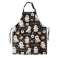 Halloween ghost pumpkin print kitchen apron with adjustable straps for cooking baking cleaning - 45*56cm (Short Plush) / Black Eyeball Ghost (TQWQ07-43)