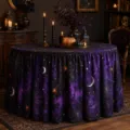 Λεπτομέρεια τραπεζομάντιλου Halloween με μοτίβο μωβ ιστού αράχνης και φεγγαριού. - HZQUN3-12