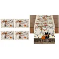 Halloween Table Runner and Placemats Set Linen Fabric Spooky Ghost Pumpkin Party Decor - ZQ206-10