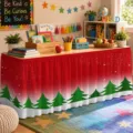 Christmas table skirt waterproof polyester red tree pattern holiday home decor variant - ZQUN9-10