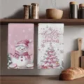 Süße rosa Weihnachtsküchenhandtücher Set mit Schneemann und Baum Druck, Mikrofaser. - 40*60cm / Stil 15 (2er-Pack)