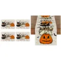 Halloween table runner and placemats set linen fabric with black cat ghost pumpkin decor - ZQ206-12