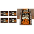 Halloween table runner and placemats set, buffalo plaid cute ghost pumpkin decor - ZQ206-13