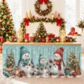 Festliche Weihnachtstischdecke mit niedlichem Schneemann Print, wasserdichte Party Deko. - Niedlicher Schneemann und Weihnachtsbaum Stil (ZQUN17-50)
