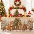 Weihnachts Tischrock wasserdicht Polyester Esstisch Schrank dekorativer Vorhang Dekor - Waldtiere und Weihnachtsbaum Stil (ZQUN17-49)
