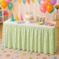 Blumen Tischrock für Party Dekoration, Polyester staubdichte Esstisch Abdeckung Stoff. - 140*75CM / Hellgrün Gänseblümchen (Stil 29)