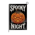 Detail view of Halloween garden flag featuring scary pumpkin and web graphics, vibrant festive decor. - Pumpkin Spooky Night Style (HYQ211-9)