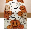 Halloween table runner linen fabric cute pumpkin ghost print dining table decor autumn party - ZQ202-9