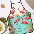 Summer flamingo print kitchen apron, waterproof sleeveless beach style cooking apron for home restaurant. - Short Plush Kids Size / Ocean Style 3