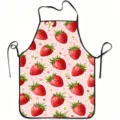 Nahaufnahme des süßen Erdbeermusters und der schwarzen Kanten an der Küchenschürze. - Kurzplüsch Kindergröße / Rosa Erdbeere