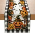 Halloween table runner black white buffalo plaid pumpkin print holiday home decor fabric - ZQ202-8