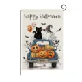 Halloween garden flag with cute black cat, ghost and pumpkins, double sided yard decoration. - Blue Truck Style (HYQ211-6)