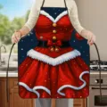 Christmas Santa dress print kitchen apron, sleeveless cooking apron, festive holiday gift. - Short Plush Kids Size / Christmas Style