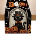 Chemin de table chat noir citrouille Halloween decoration de table de fete en tissu - ZQ202-2