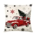 Detailed view of Christmas pillow cover featuring vintage red truck and tree print, linen texture. - XY770-32