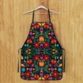 Colorful floral printed kitchen apron, traditional folk art style cooking bib for home use. - Ethnic Floral