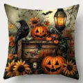 Halloween crow pumpkin lantern cushion cover detail design, spooky decorative throw pillow. - Style 4 / 45*45cm Short Plush Single Sided Without Core