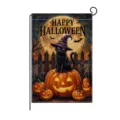 Halloween garden flag with black cat and pumpkin artwork, double-sided outdoor decor. - Full Moon Black Cat Oil Painting Style (HYQ211-15)