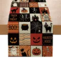 Chemin de table Halloween avec motifs de chat noir citrouille et fantome pour decoration festive. - ZQ202-4