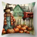 Watercolor autumn scarecrow pumpkin throw pillow cover for rustic Halloween home sofa decor. - Style 3 / 45*45cm Short Plush Single Sided Without Core