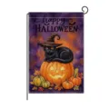 Halloween garden flag with black cat and pumpkin design, perfect outdoor yard decoration. - Black Cat Watercolor Style (HYQ211-13)