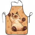 Cute cartoon cat print kitchen apron detail, comfortable fabric, perfect for cooking baking tasks. - Sleeping Cat