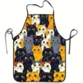 Cute cartoon cat print kitchen apron, sleeveless cooking anti-fouling fabric daily home helper. - Cute Cats