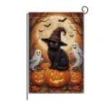Halloween garden flag detail featuring cute black cat witch hat and glowing pumpkins. - Black Cat Pumpkin Style (HYQ211-3)