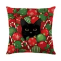 Christmas black cat throw pillow cover detail view, festive holiday decorative cushion case. - XY770-21