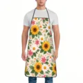 Vintage sunflower floral print kitchen cooking apron with black trim for baking and food prep. - Floral Style 7 (TQWQ02-7)