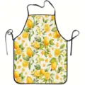 Fresh lemon print kitchen apron detail, watercolor fruit pattern, oil-resistant cooking bib. - Kids Short Fleece 47x38cm / Beige Floral Lemon