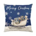 Christmas throw pillow cover detail, festive blue design with sleigh and gifts, soft fabric. - XY770-20