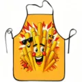 Funny cartoon fries printed kitchen cooking apron, sleeveless polyester fabric, clean design. - Funny Fries