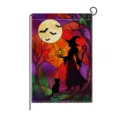 Halloween garden flag stained glass style witch pumpkin black cat double sided outdoor yard banner - Stained Glass Style (HYQ211-16)
