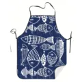 Blue kitchen apron with white fish pattern, waterproof fabric, ideal for cooking and baking. - Abstract Fish