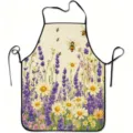 Vintage floral apron detail showcasing lavender and bee print for kitchen and baking use. - 47x38cm (Short Plush) / Floral Style 1 (TQWQ02-1)