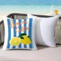 Summer fresh lemon print throw pillow cover, blue and white stripes cushion case for sofa bed. - 18x18 Inch / CDR496-2