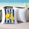 Summer fresh blue stripe lemon print throw pillow cover for outdoor sofa cushion decor - 18x18 Inch / CDR496-3
