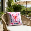 Detailed shot of a summer dopamine striped throw pillow featuring a cute lobster design. - 45x45cm / CDR497-2 Style
