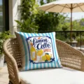 Outdoor patio pillow cushion cover detail showcasing blue white stripes lemon art print. - 45x45cm / CDR497-1 Style