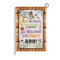 Halloween garden flag with cute ghost pumpkin and plaid border for outdoor yard decor banner - Orange and Black Plaid Style (HYQ211-10)