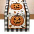 Camino de Mesa Halloween Negro Blanco Cuadros Calabaza Fantasma Decoracion Fiesta Hogar - 33*183cm / Estilo ZQ201-3