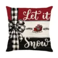 Christmas throw pillow cover featuring buffalo plaid bow and Let It Snow holiday design. - XY770-2
