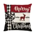 Christmas throw pillow cover with buffalo plaid bow and reindeer festive holiday decor - XY770-3