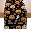 Camino de mesa de Halloween con estampado de calabazas y fantasmas para decorar el comedor. - 33*183cm / Estilo ZQ201-6
