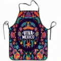 Vibrant Mexican style kitchen apron with colorful floral guitar print for home cooking use. - Viva Mexico