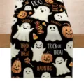 Camino de mesa de Halloween lindo fantasma calabaza espeluznante decoración mesa de comedor - 33*183cm / Estilo ZQ201-7